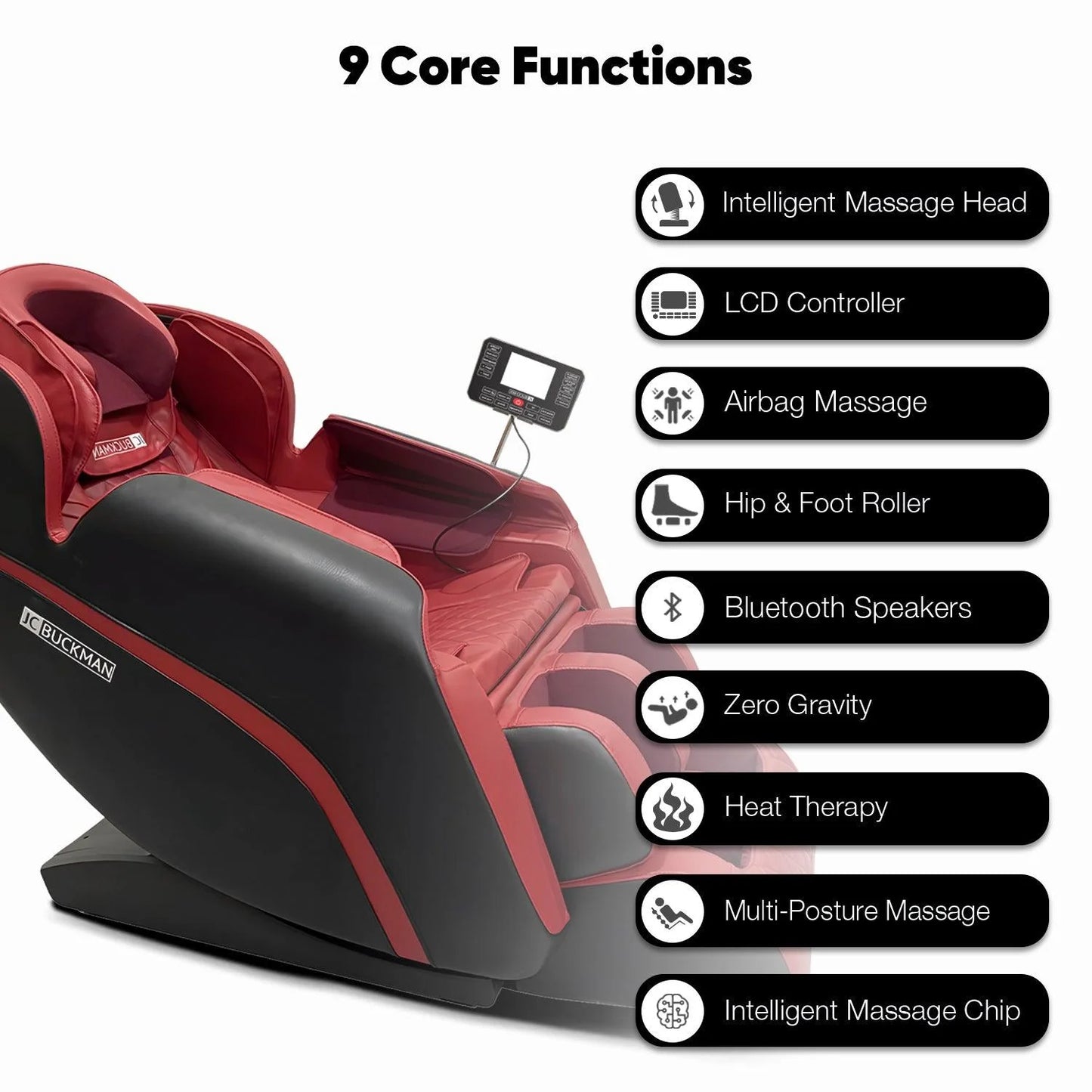 JC BUCKMAN IndulgeUs Full Body Massage Chair – Zero Gravity, Heat Therapy, Bluetooth, Airbag & Foot Roller Massage