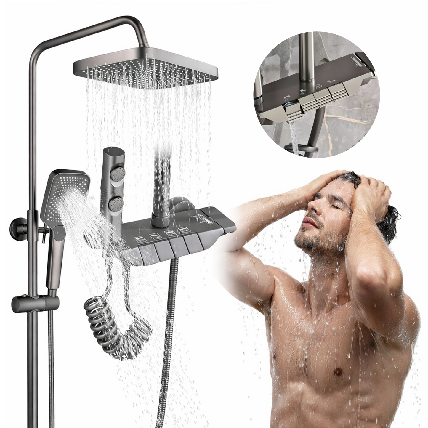 TAZEET Piano Key Thermostatic Shower Set - Rain Head, Hand Shower, Shattaf & Tub Spout - image 18