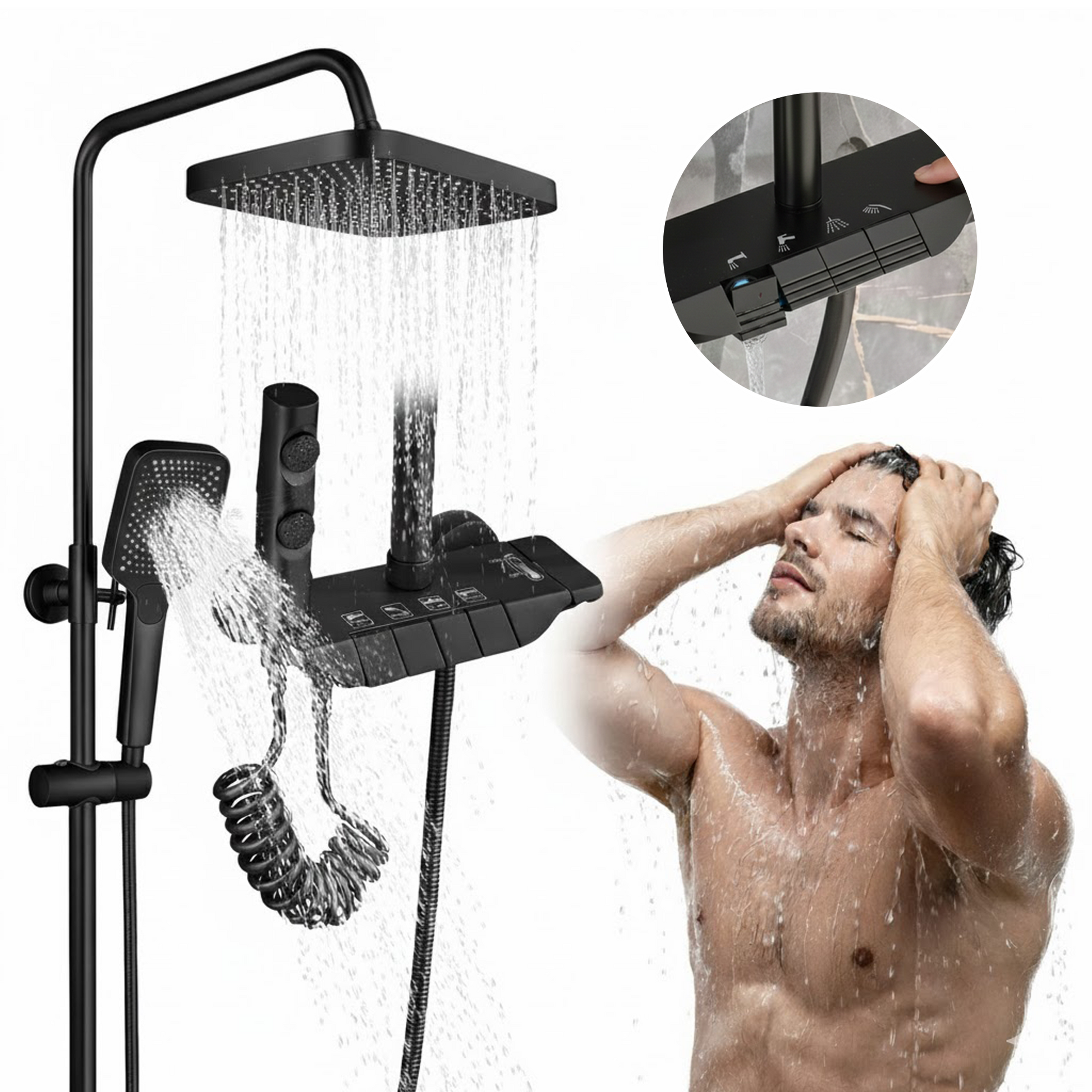 TAZEET Piano Key Thermostatic Shower Set - Rain Head, Hand Shower, Shattaf & Tub Spout - image 6