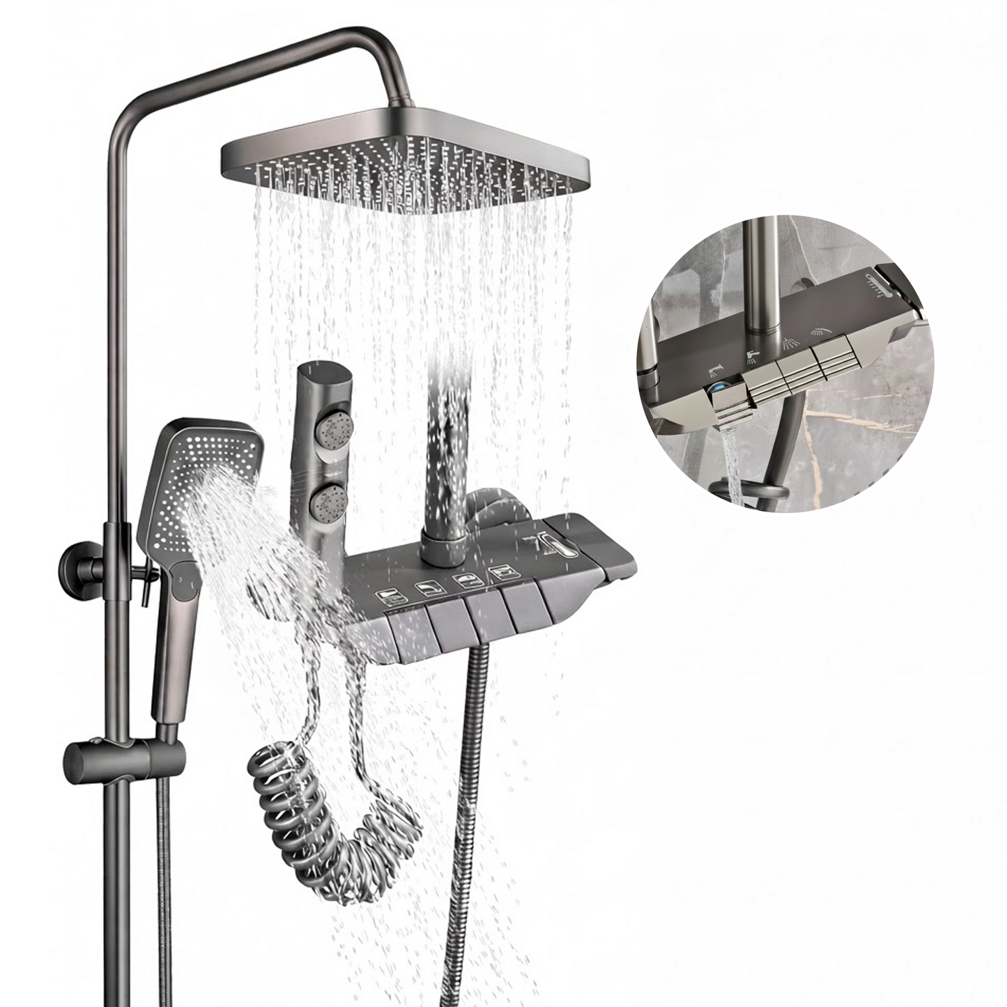 TAZEET Piano Key Thermostatic Shower Set - Rain Head, Hand Shower, Shattaf & Tub Spout - image 14