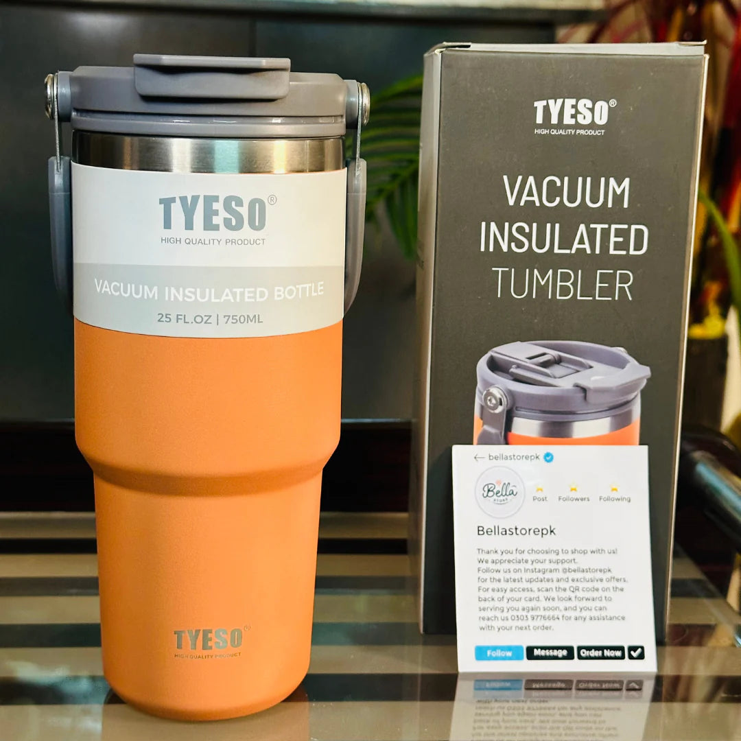 TYESO Insulated Stainless Steel Tumbler with Handle & 2-in-1 Straw Lid - Vacuum Sealed Travel Mug for Hot & Cold Beverages