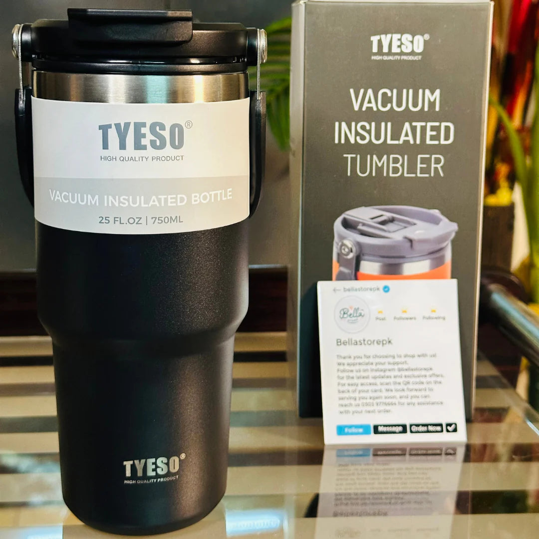 TYESO Insulated Stainless Steel Tumbler with Handle & 2-in-1 Straw Lid - Vacuum Sealed Travel Mug for Hot & Cold Beverages