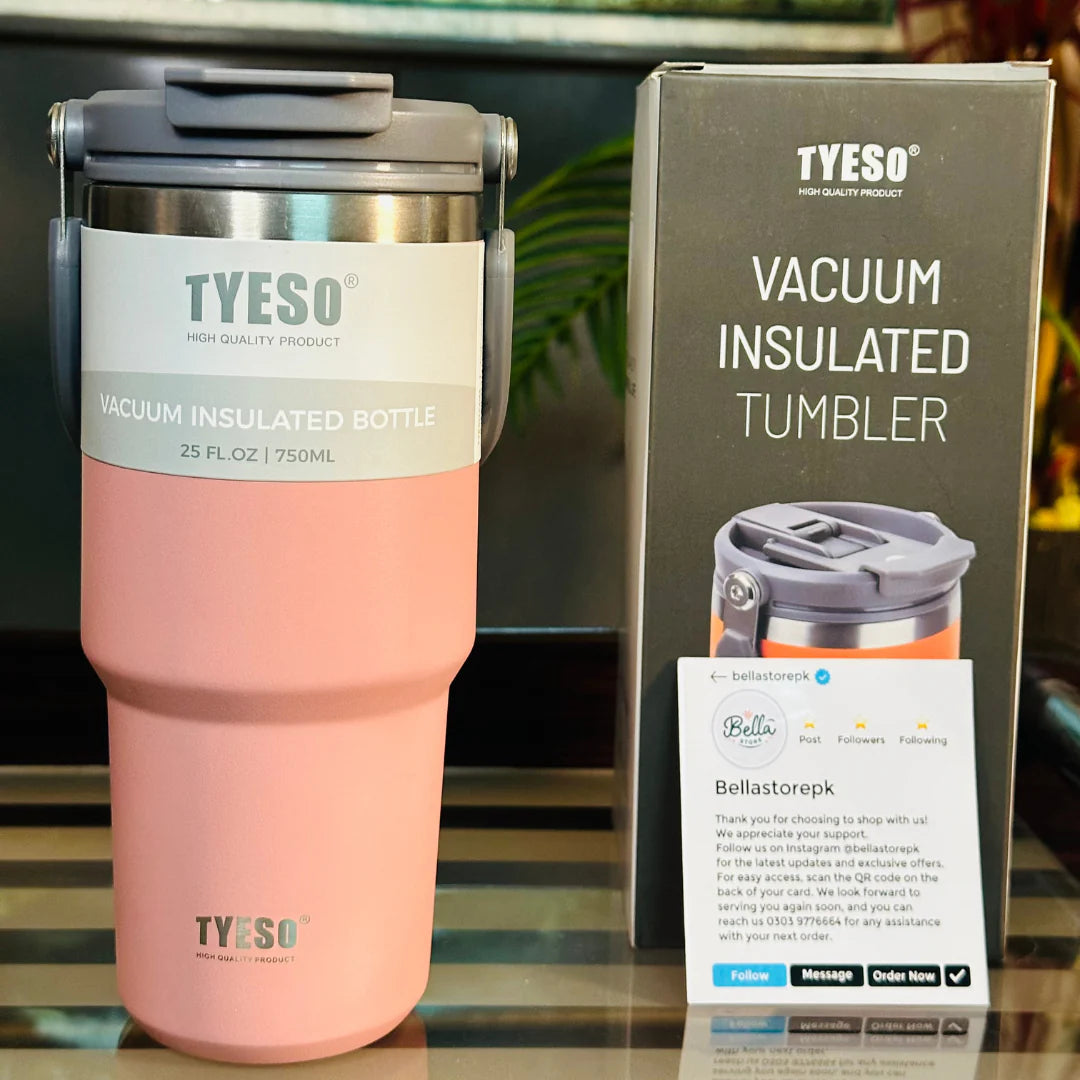 TYESO Insulated Stainless Steel Tumbler with Handle & 2-in-1 Straw Lid - Vacuum Sealed Travel Mug for Hot & Cold Beverages