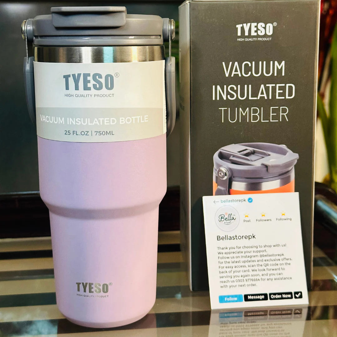 TYESO Insulated Stainless Steel Tumbler with Handle & 2-in-1 Straw Lid - Vacuum Sealed Travel Mug for Hot & Cold Beverages