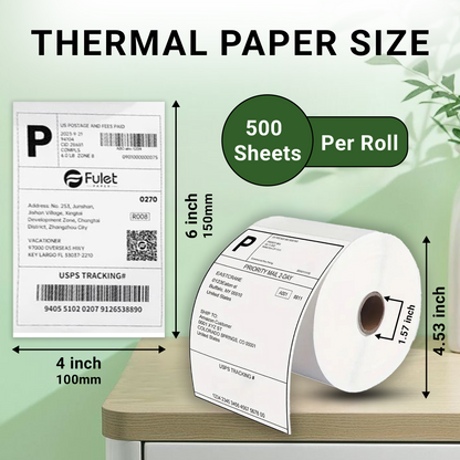 TAZEET [2 Rolls, 1000 Labels] 4"x6" (100x150mm) Direct Thermal Shipping Labels Compatible with Zebra, Rollo, Munbyn, Polono Printers – FBA, UPS, USPS, FedEx, DHL – No Ink or Ribbon Required