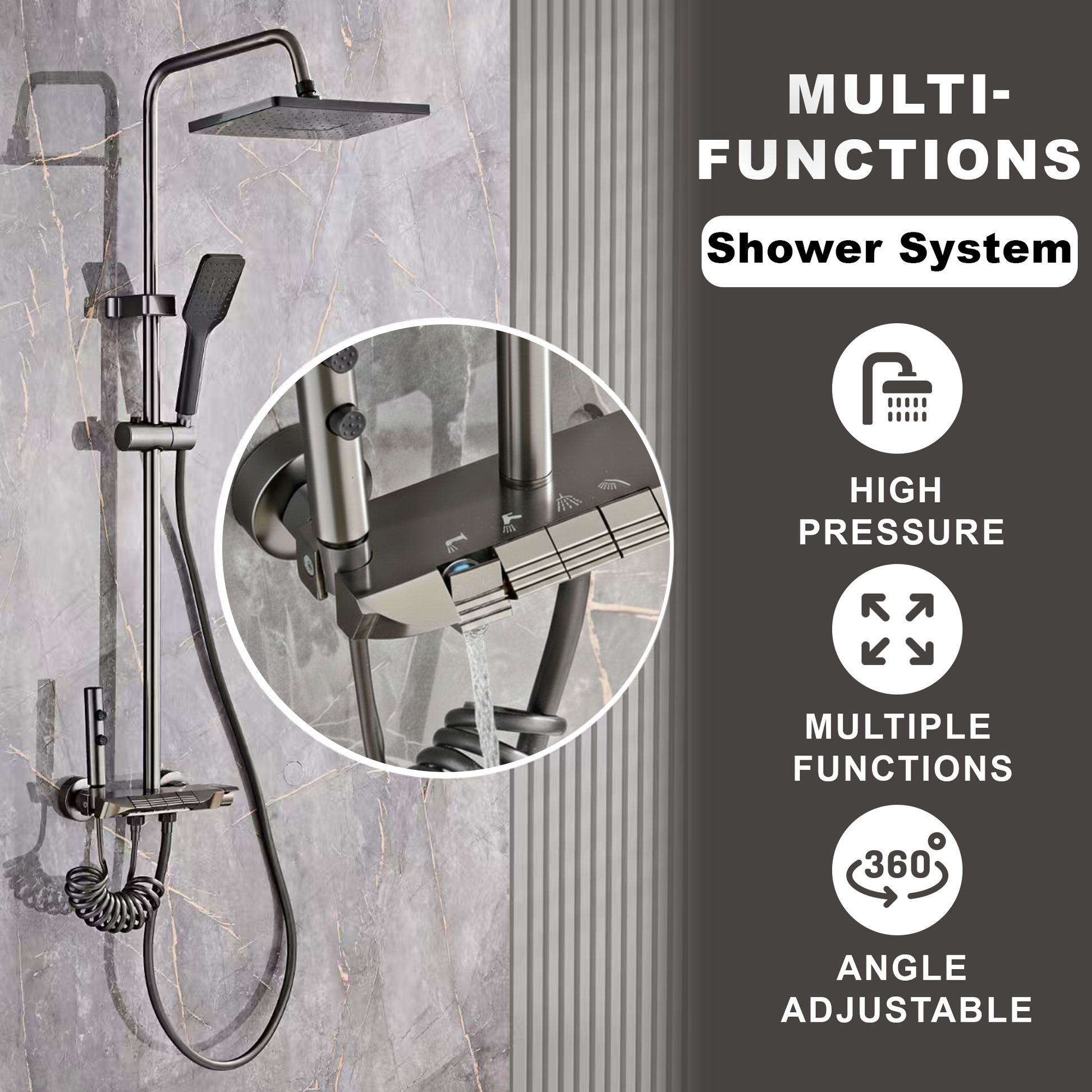 TAZEET Piano Key Thermostatic Shower Set - Rain Head, Hand Shower, Shattaf & Tub Spout - image 15