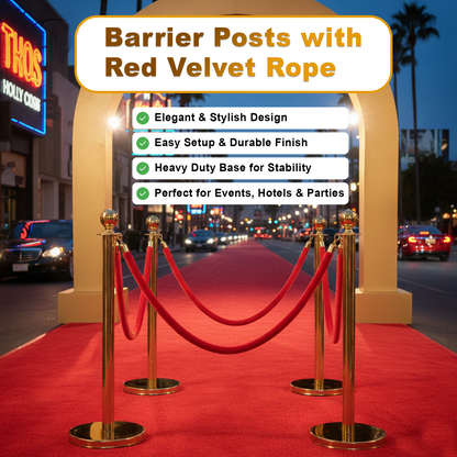Gold & Silver Queue Barrier Posts with 1.5M Red Velvet Rope – Stainless Steel Stanchion Set - image 16