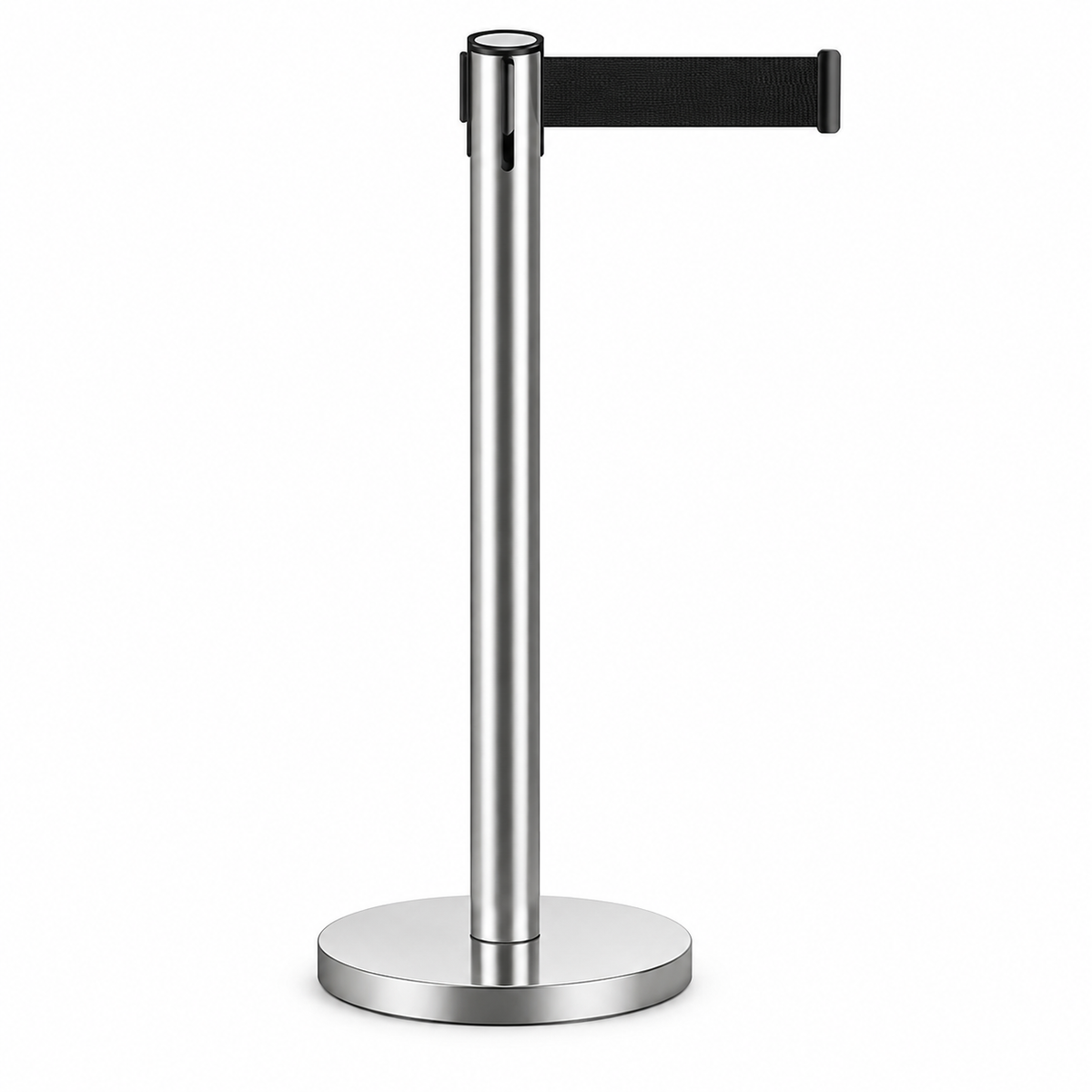 Retractable Queue Barrier Stanchion – 2M Black Belt Crowd Control Post