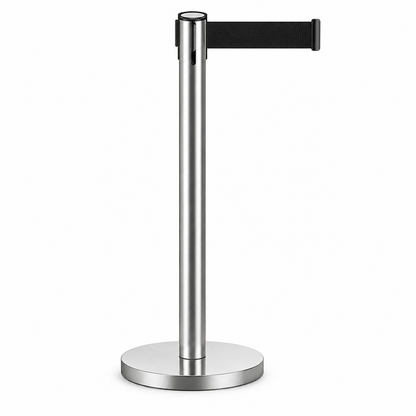Retractable Queue Barrier Stanchion – 2M Black Belt Crowd Control Post