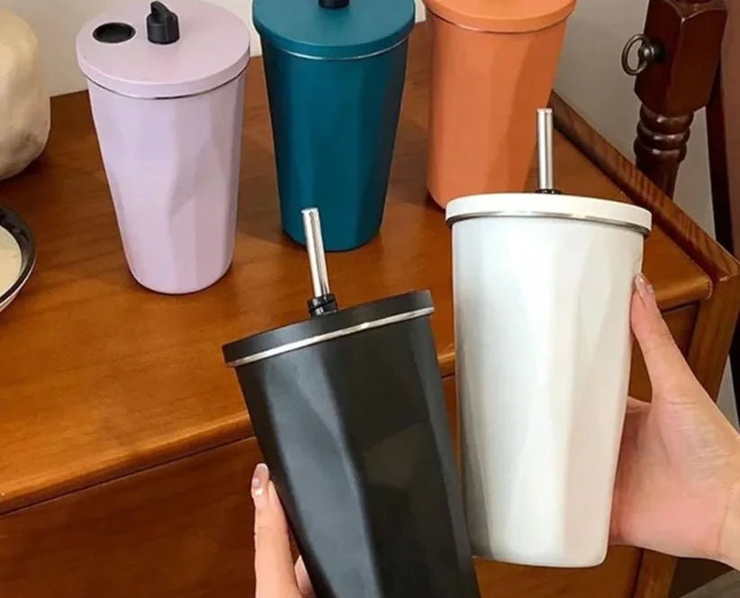 20oz Vacuum Insulated Stainless Steel Travel Mug with Metal Straw - Leakproof, Stylish, and Keep Your Drinks Cold for Hours - Tazeet.com