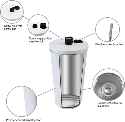 20oz Vacuum Insulated Stainless Steel Travel Mug with Metal Straw - Leakproof, Stylish, and Keep Your Drinks Cold for Hours - Tazeet.com