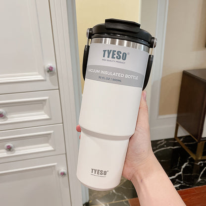 TYESO Insulated Stainless Steel Tumbler with Handle & 2-in-1 Straw Lid - Vacuum Sealed Travel Mug for Hot & Cold Beverages