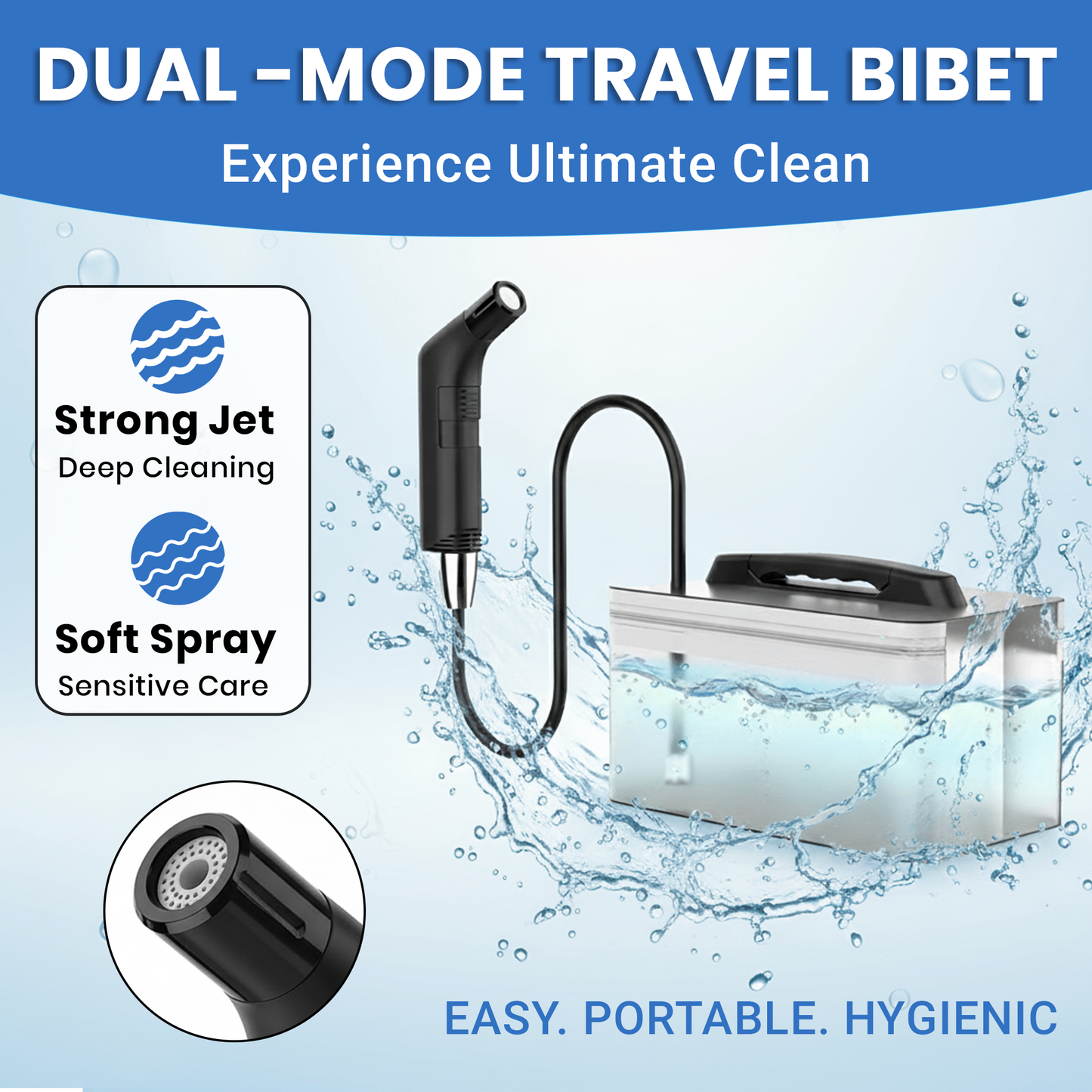 TAZEET Electric Portable Bidet Sprayer 2.3L Rechargeable Handheld Travel Toilet Washer – Personal Hygiene for Women, Baby & Elderly | Portable WC Cleaning (Black)