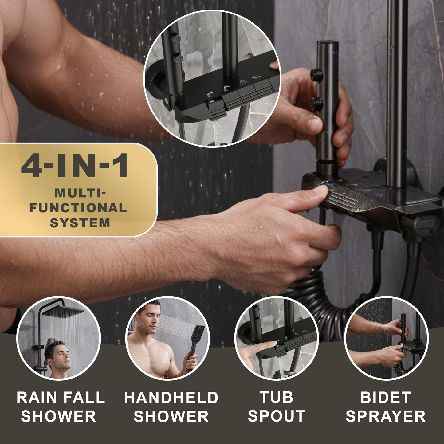 TAZEET Piano Key Thermostatic Shower Set - Rain Head, Hand Shower, Shattaf & Tub Spout - image 11