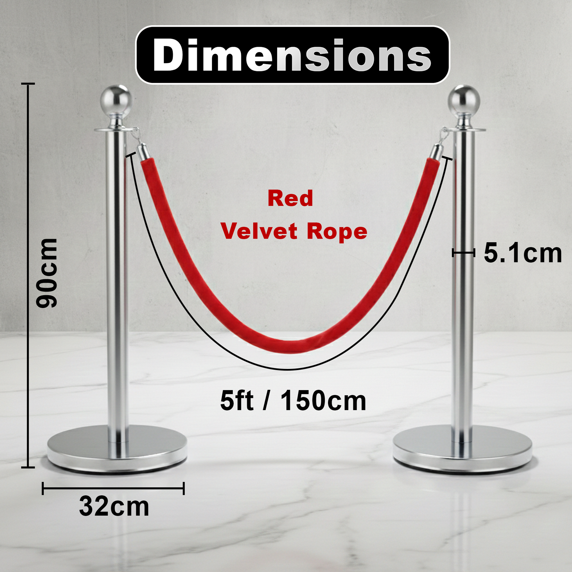Gold & Silver Queue Barrier Posts with 1.5M Red Velvet Rope – Stainless Steel Stanchion Set - image 8