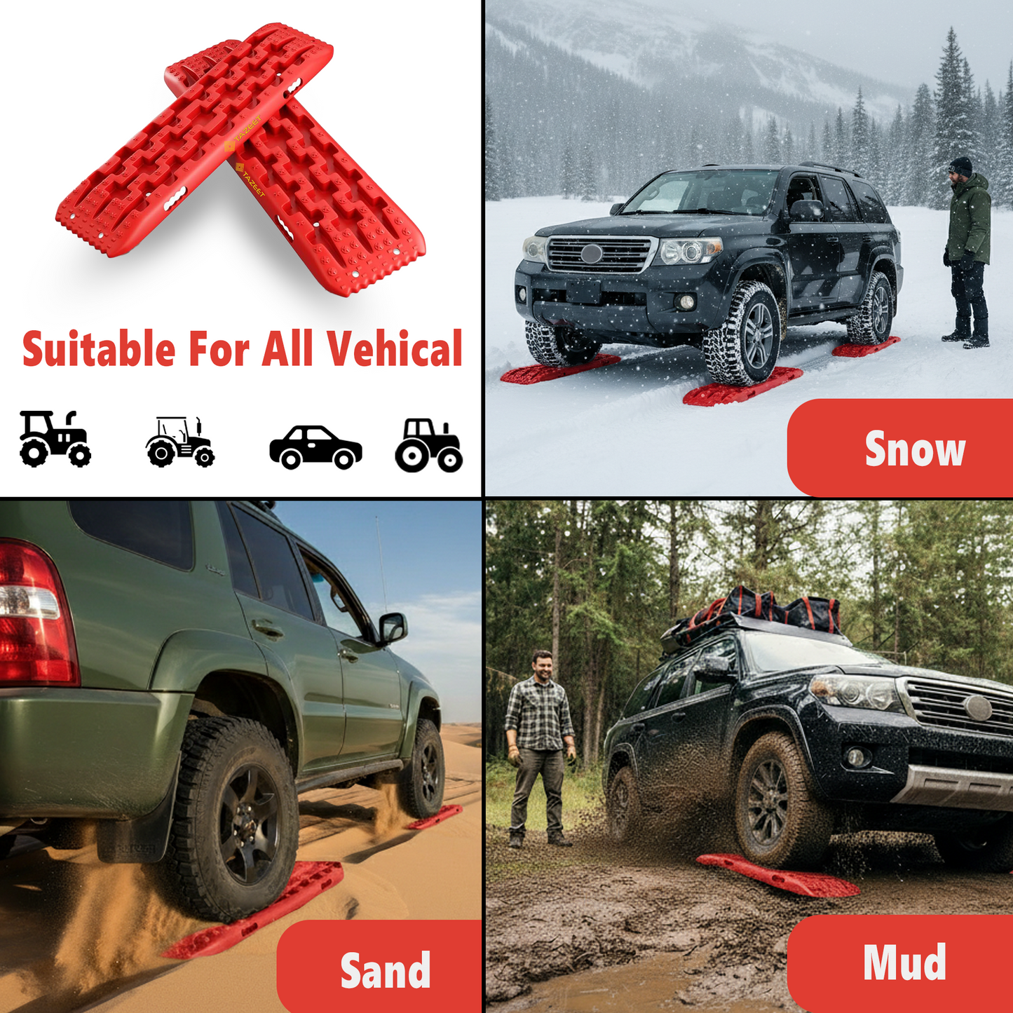 TAZEET 41in Recovery Boards Pair - Off-Road Traction Tracks for Sand & Mud