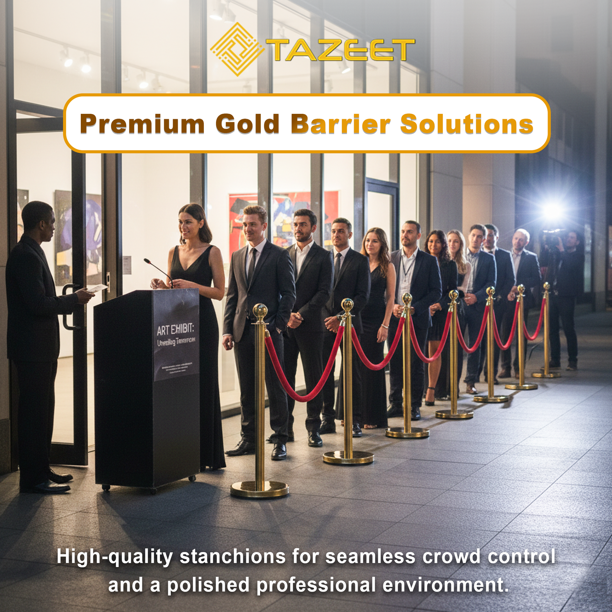 Gold & Silver Queue Barrier Posts with 1.5M Red Velvet Rope – Stainless Steel Stanchion Set - image 17