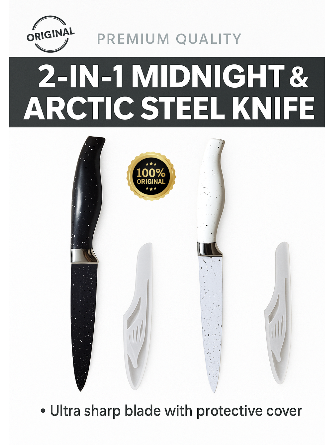 TAZEET Stainless Steel Vegetable & Fruit Knife - Ergonomic White & Black Handle for Kitchen Use