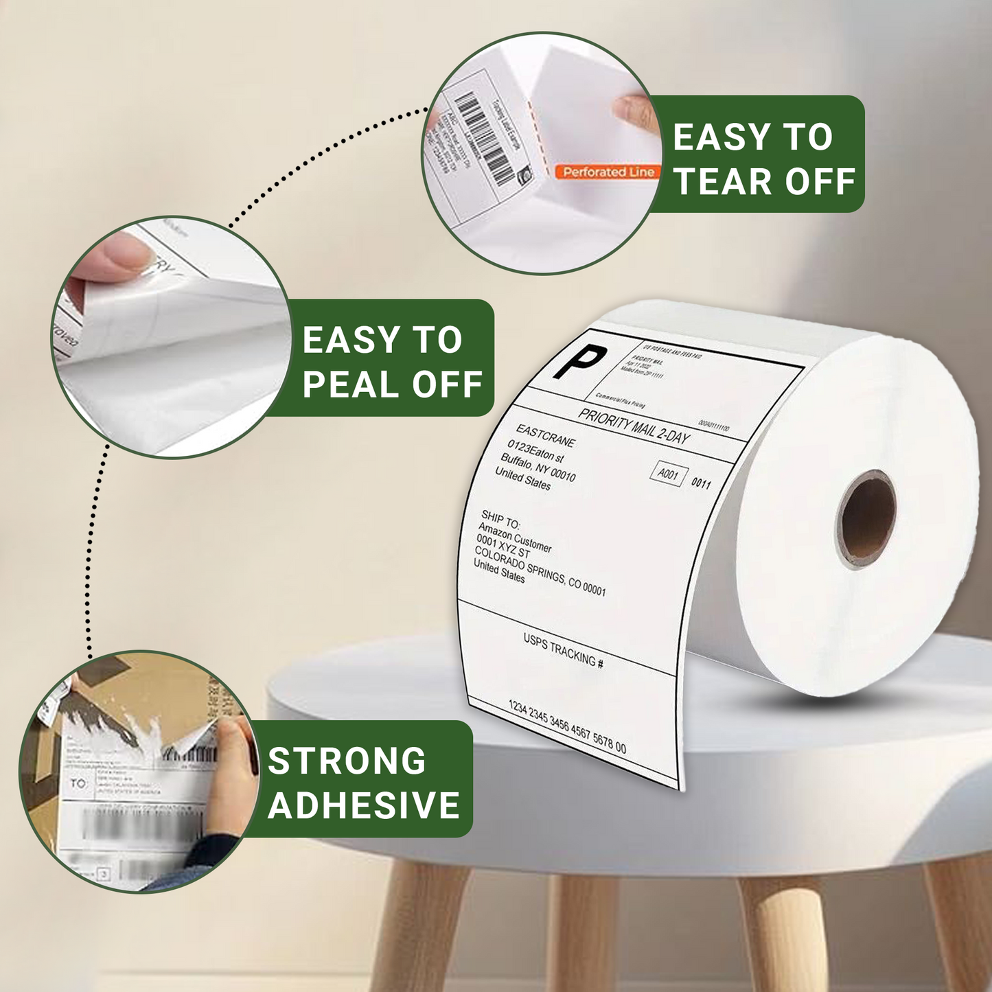 TAZEET [2 Rolls, 1000 Labels] 4"x6" (100x150mm) Direct Thermal Shipping Labels Compatible with Zebra, Rollo, Munbyn, Polono Printers – FBA, UPS, USPS, FedEx, DHL – No Ink or Ribbon Required