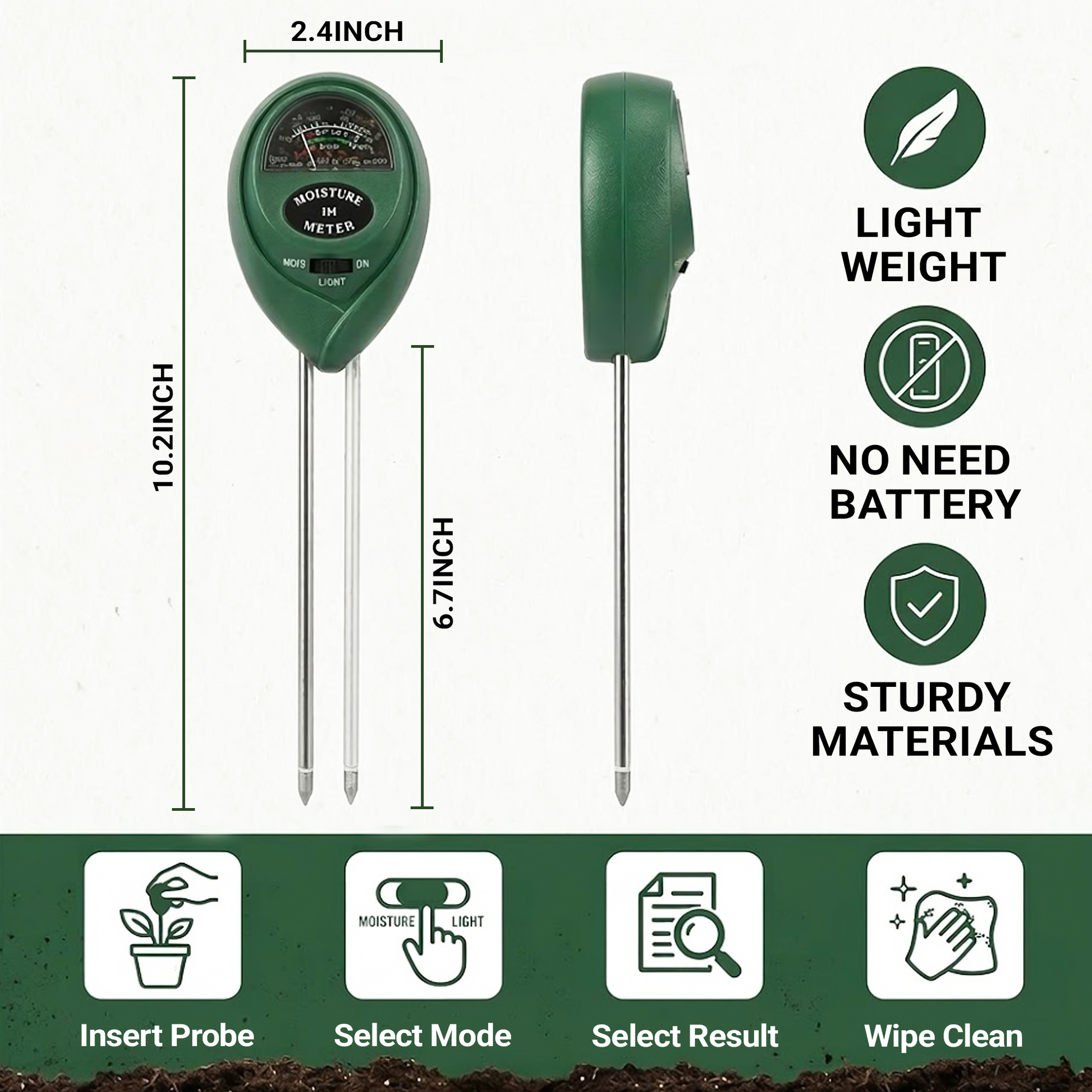 3-in-1 Soil Moisture Meter pH Light Tester - product image 7
