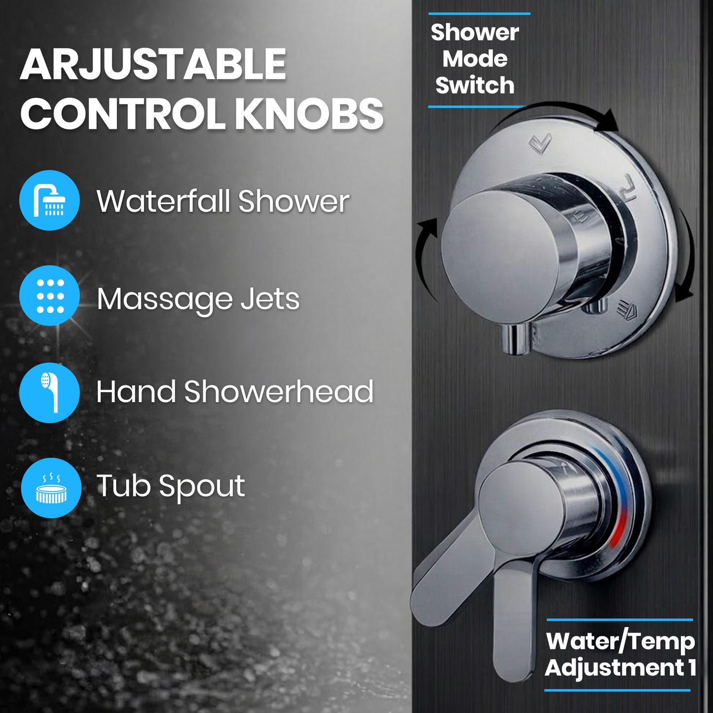 Stainless Steel Shower Panel Tower – Rainfall, Waterfall, Jets, Tub Spout & Hand Shower - image 14