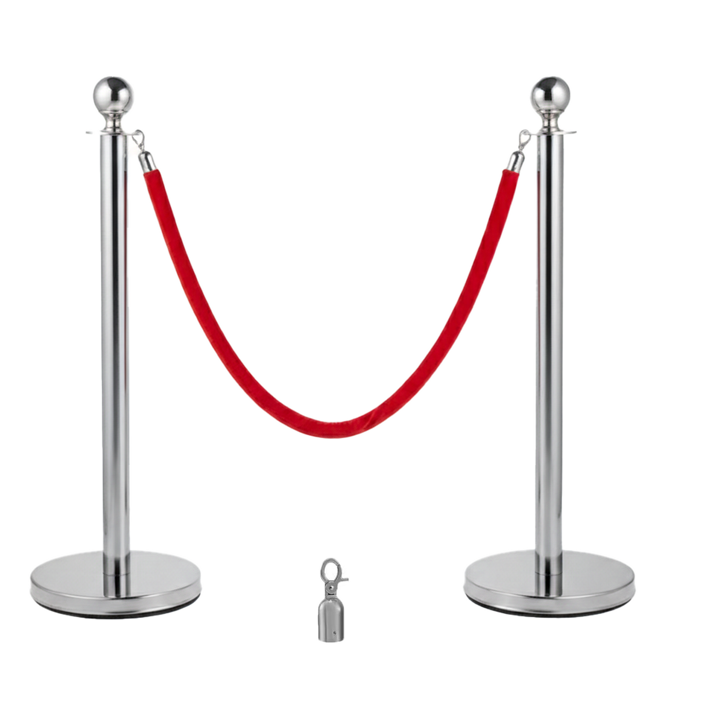 Gold & Silver Queue Barrier Posts with 1.5M Red Velvet Rope – Stainless Steel Stanchion Set - image 4