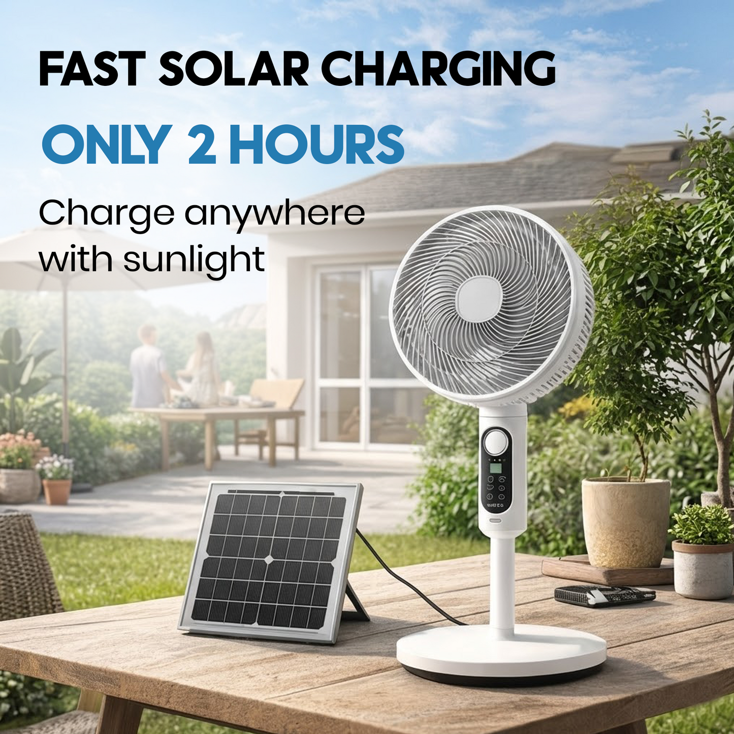 Rechargeable Solar Electric Fan with Solar Panel – 5-Blade Stand Fan - product image 5