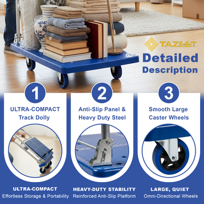 TAZEET Foldable Platform Truck Dolly with Swivel Wheels - Heavy-Duty Moving Hand Truck for Home, Offices, Groceries and Warehouse Use