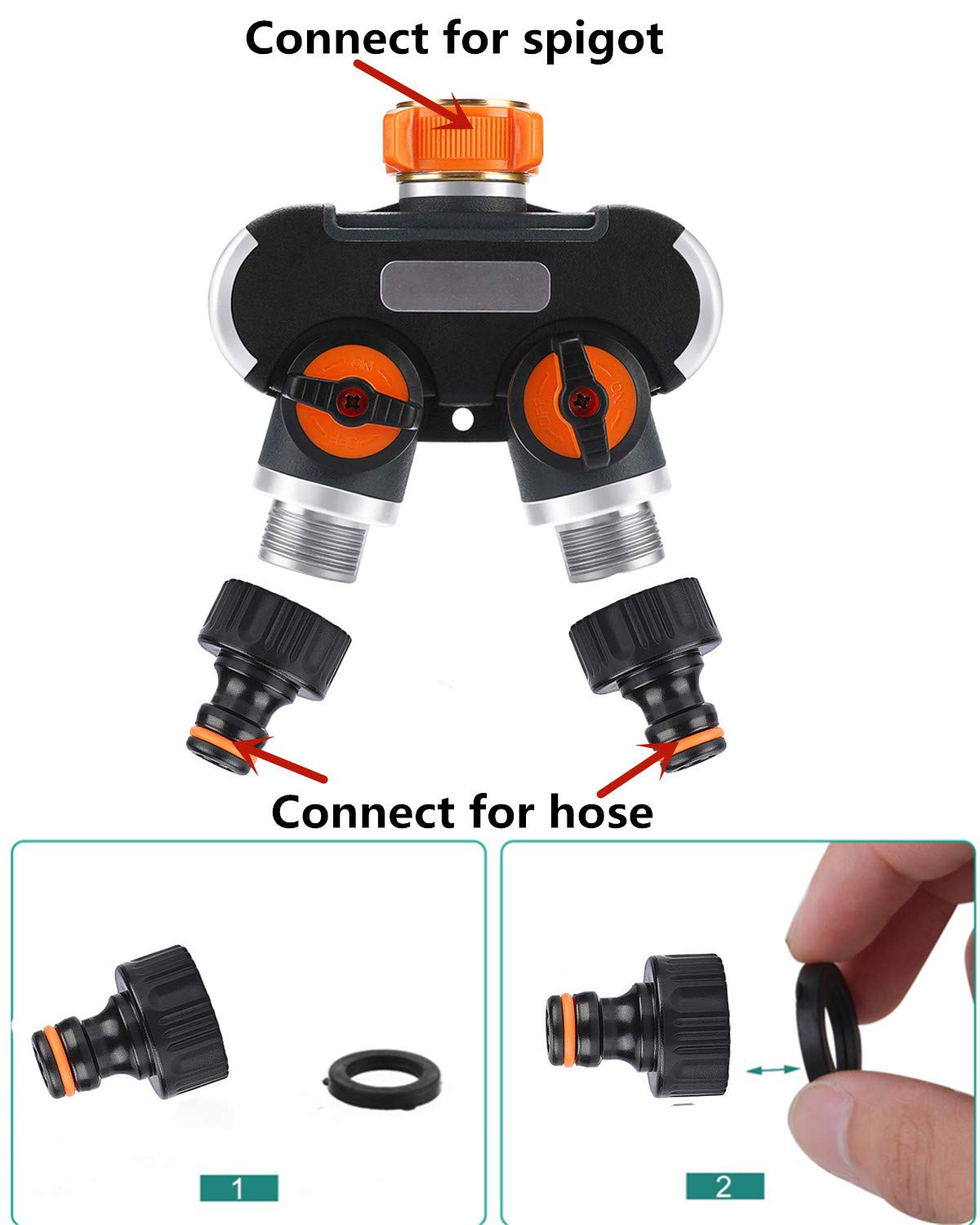 4 Way Garden Hose Splitter - 3/4 Inch Zinc Alloy Tap Connector | Outdoor Utility Hose Splitter with 4 Connectors and Rubber Washers - Tazeet.com