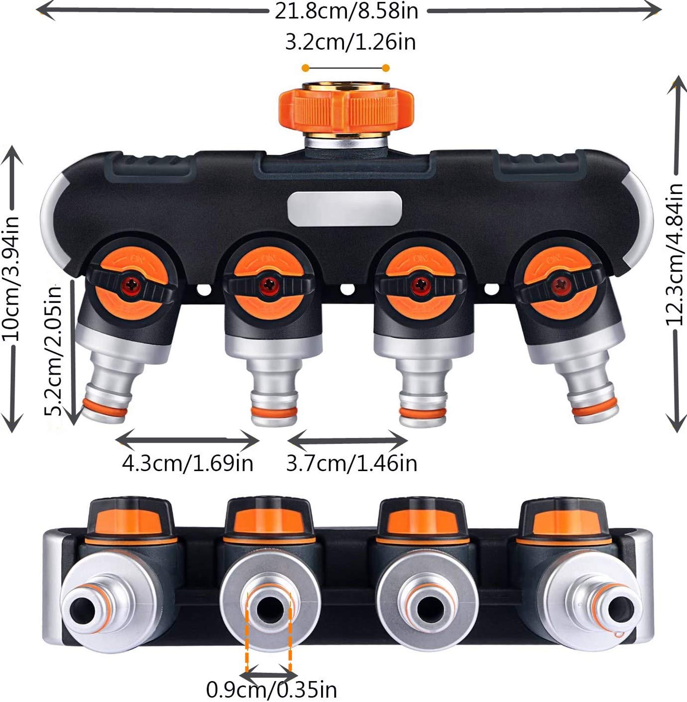 4 Way Garden Hose Splitter - 3/4 Inch Zinc Alloy Tap Connector | Outdoor Utility Hose Splitter with 4 Connectors and Rubber Washers - Tazeet.com