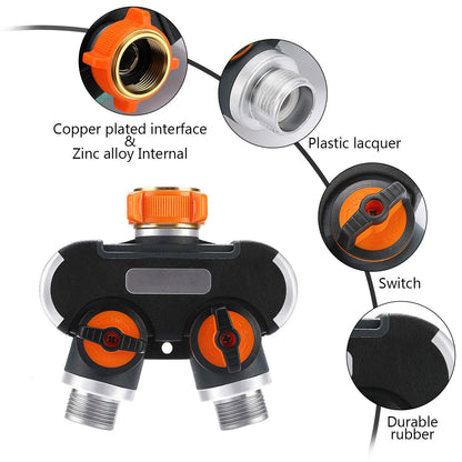 4 Way Garden Hose Splitter - 3/4 Inch Zinc Alloy Tap Connector | Outdoor Utility Hose Splitter with 4 Connectors and Rubber Washers - Tazeet.com