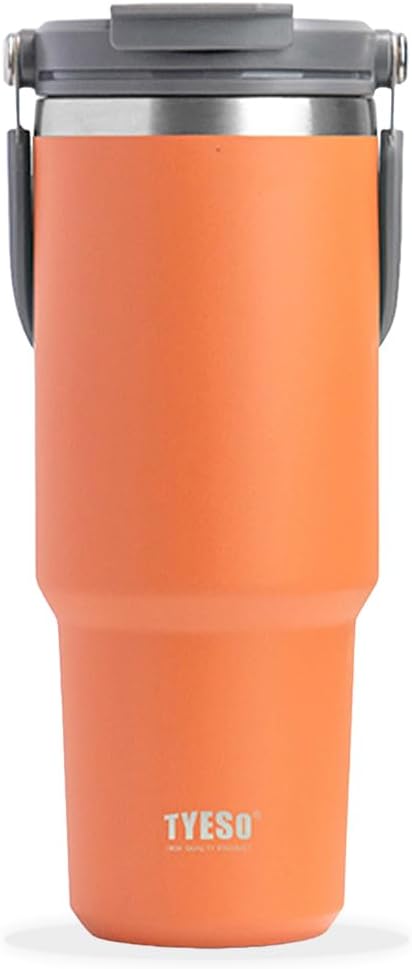 TYESO Insulated Stainless Steel Tumbler with Handle & 2-in-1 Straw Lid - Vacuum Sealed Travel Mug for Hot & Cold Beverages