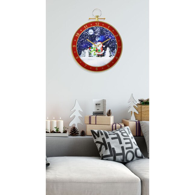 Musical Snowing Christmas Ball Wall Clock – LED Lights & Traditional Melodies Christmas Decoration for Wall & Fireplace