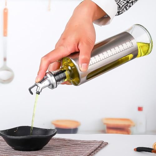 1PCS Stainless Steel Oil Kettle,Multifunctional Oil Kettle Seasoning Storage Dispenser Press Type Leak Proof Vinegar Bottle Sauce Wine Bottle(1)