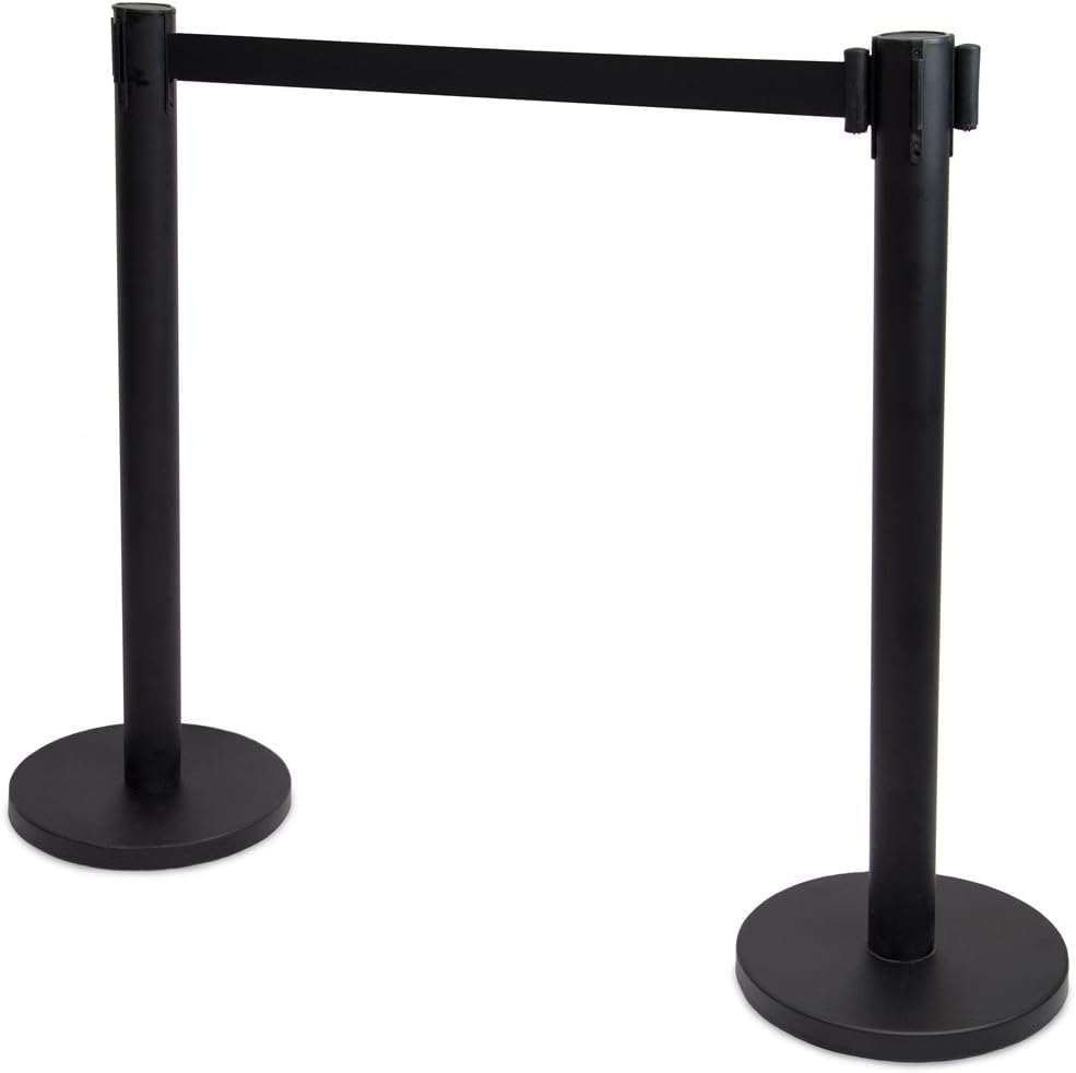 Retractable Queue Barrier Stanchion – 2M Black Belt Crowd Control Post - image 2