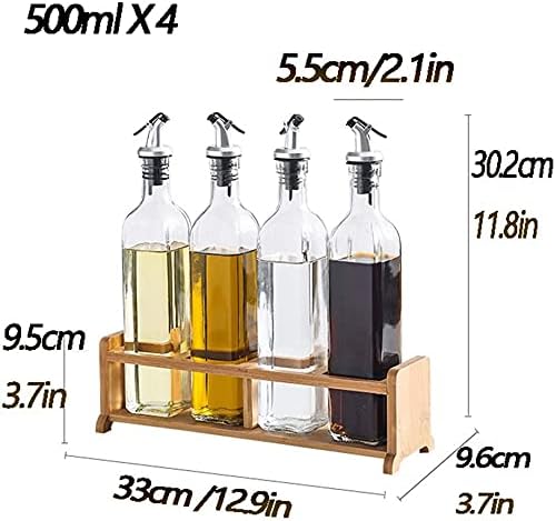 Oil Can Olive Or Vinegar Bottle Anti-Leakage, Oil & Vinegar Bottle Dispenser Glass Olive Oil Bottle Leak-Proof Oil Bottle 500Ml 4 Piece Set, Soy Sauce Storage Can