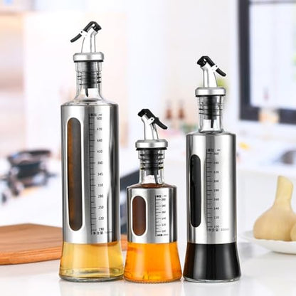 1PCS Stainless Steel Oil Kettle,Multifunctional Oil Kettle Seasoning Storage Dispenser Press Type Leak Proof Vinegar Bottle Sauce Wine Bottle(1)