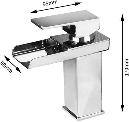 Copper Waterfall Bathroom Faucet – Chrome-Plated Basin Mixer Tap with LED Light - image 3
