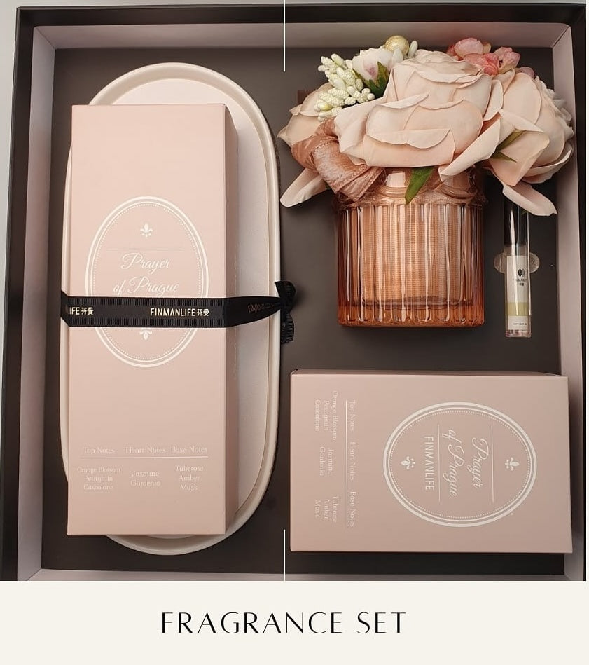 Finmanlife Fragrance Set - Scented Candle, Diffuser Oil, Rose Flower, and Fragrance Spray for Home & Office