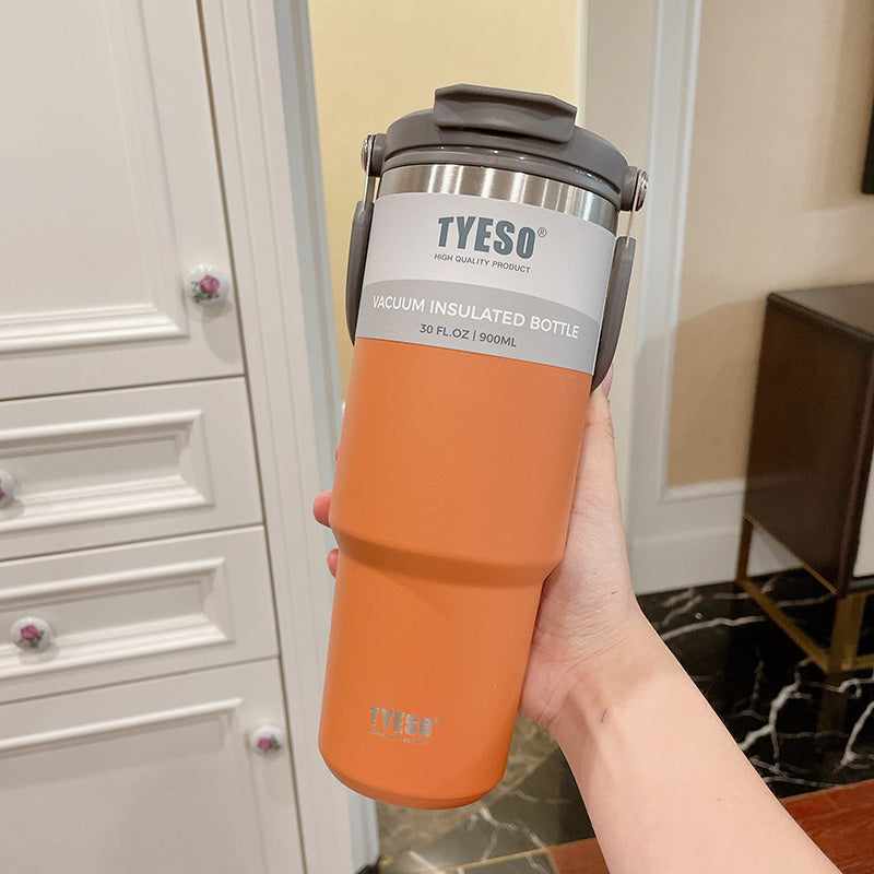 TYESO Insulated Stainless Steel Tumbler with Handle & 2-in-1 Straw Lid - Vacuum Sealed Travel Mug for Hot & Cold Beverages