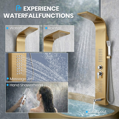 Stainless Steel Shower Panel Tower – Rainfall, Waterfall, Jets, Tub Spout & Hand Shower - image 20