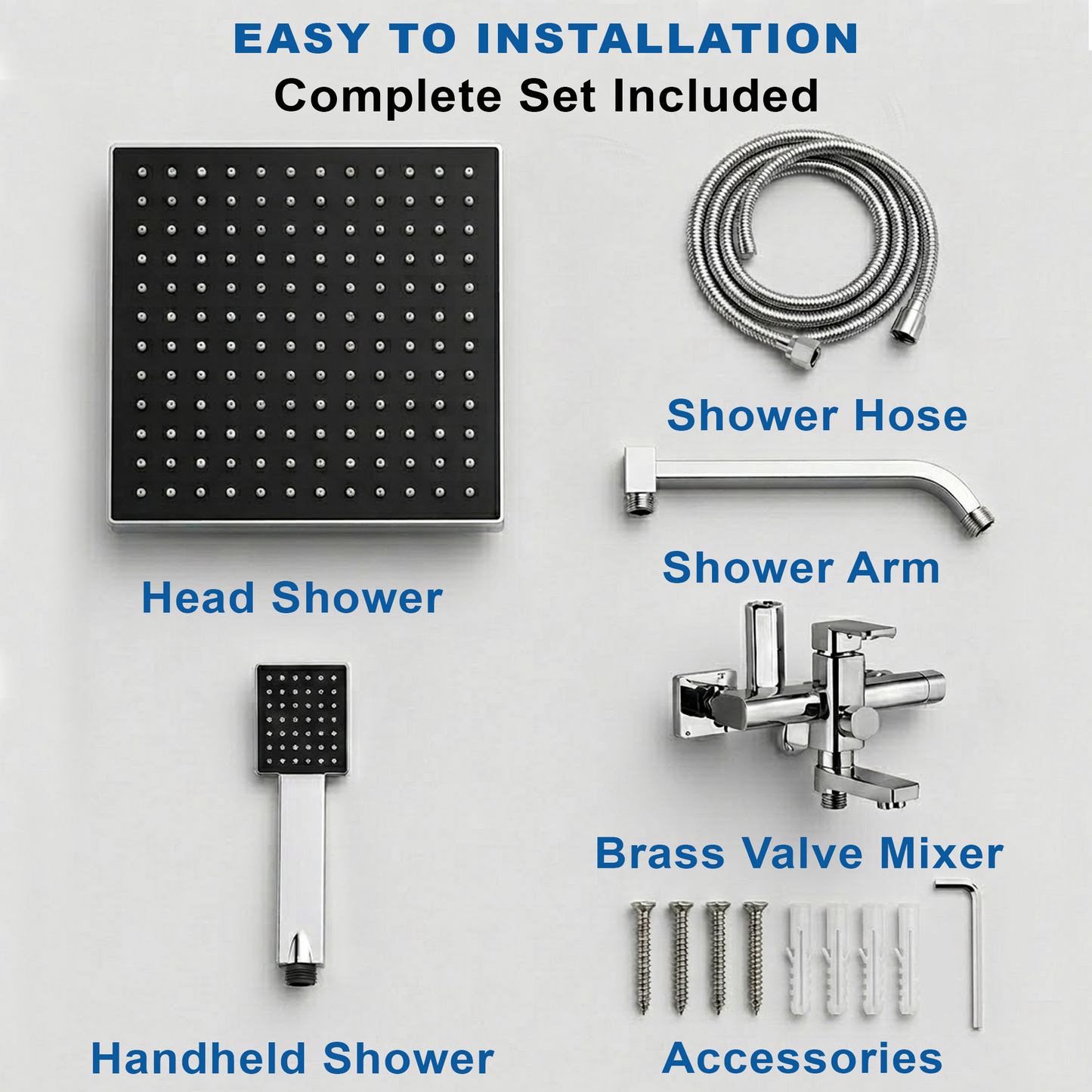 Chrome Bath Shower Mixer Faucet – Wall Mount 8-Inch Shower Head with Hand Shower - image 7