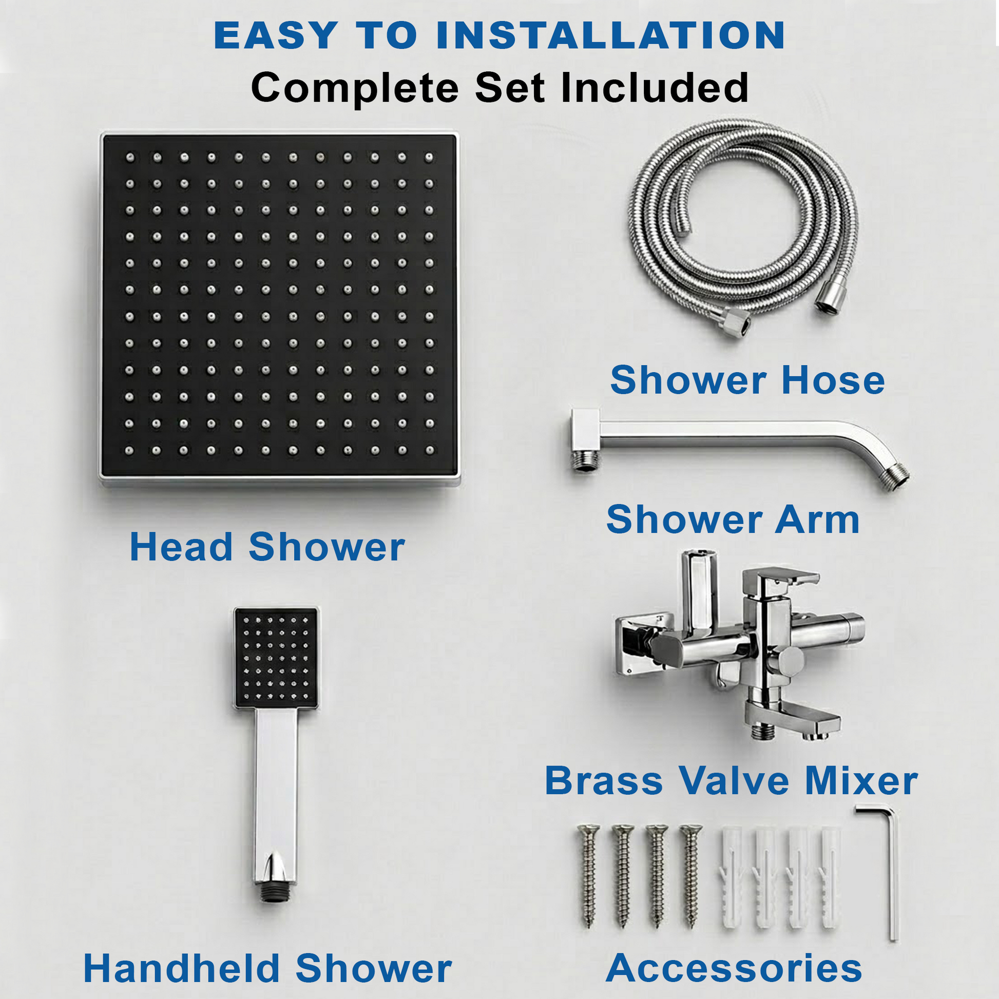 Chrome Bath Shower Mixer Faucet – Wall Mount 8-Inch Shower Head with Hand Shower - image 7