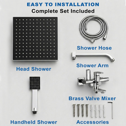 Chrome Bath Shower Mixer Faucet – Wall Mount 8-Inch Shower Head with Hand Shower - image 7