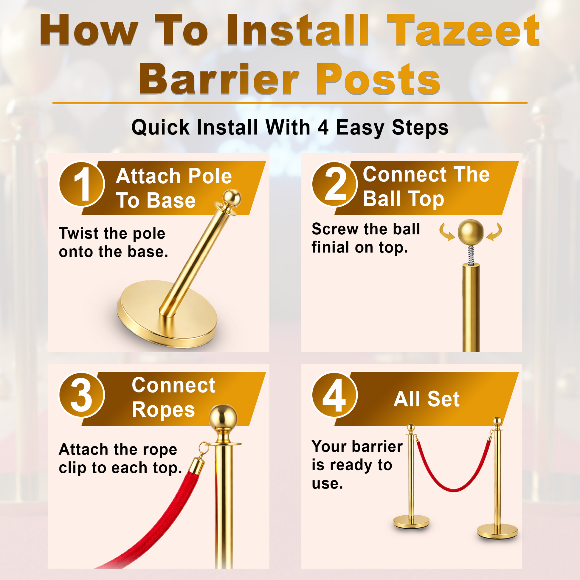 Gold & Silver Queue Barrier Posts with 1.5M Red Velvet Rope – Stainless Steel Stanchion Set - image 14