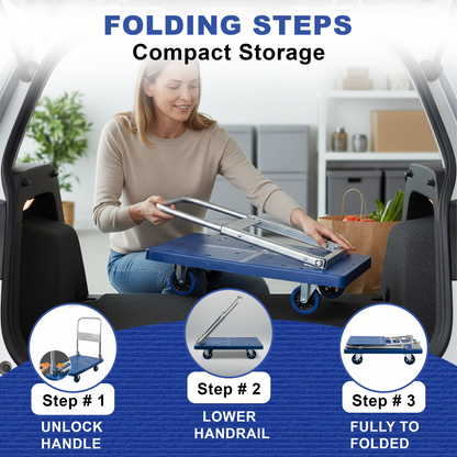 TAZEET Foldable Platform Truck Dolly with Swivel Wheels - Heavy-Duty Moving Hand Truck for Home, Offices, Groceries and Warehouse Use