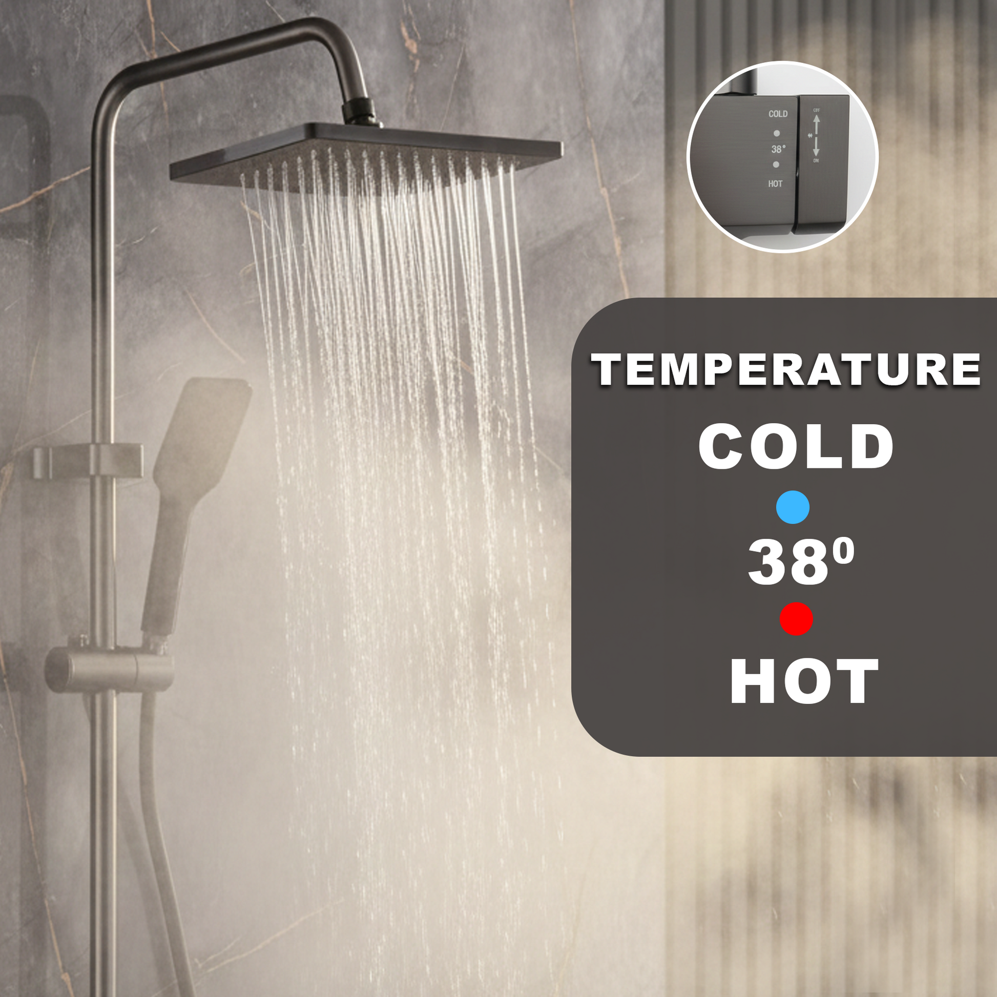 TAZEET Piano Key Thermostatic Shower Set - Rain Head, Hand Shower, Shattaf & Tub Spout - image 21