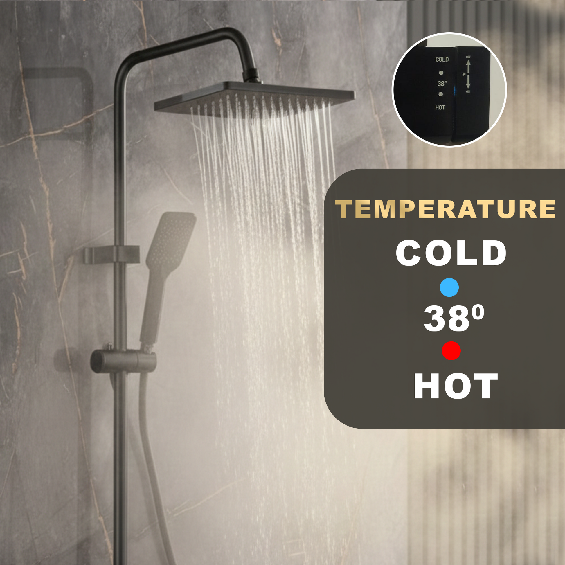 TAZEET Piano Key Thermostatic Shower Set - Rain Head, Hand Shower, Shattaf & Tub Spout - image 8