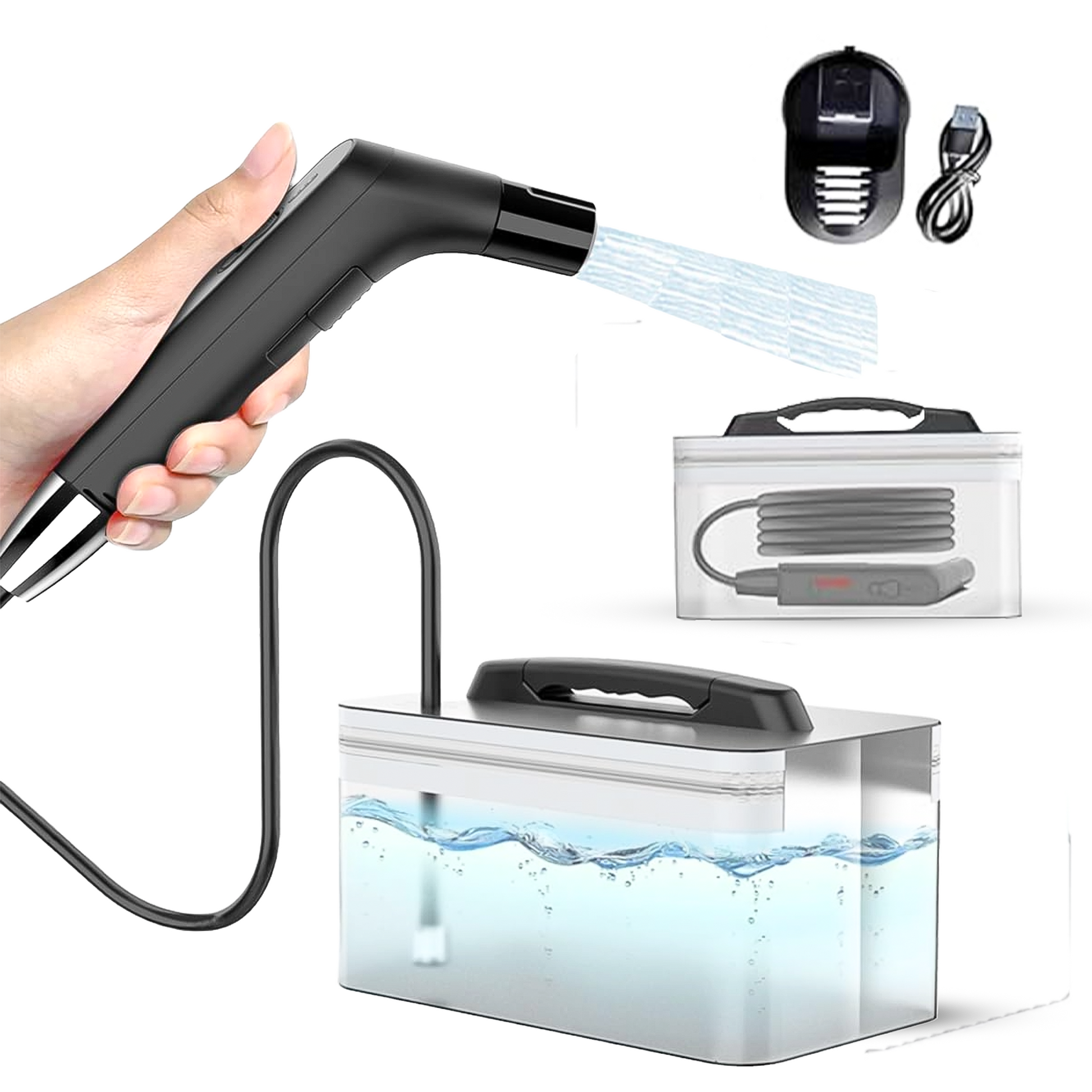Portable handheld bidet sprayer with rechargeable battery and water tank