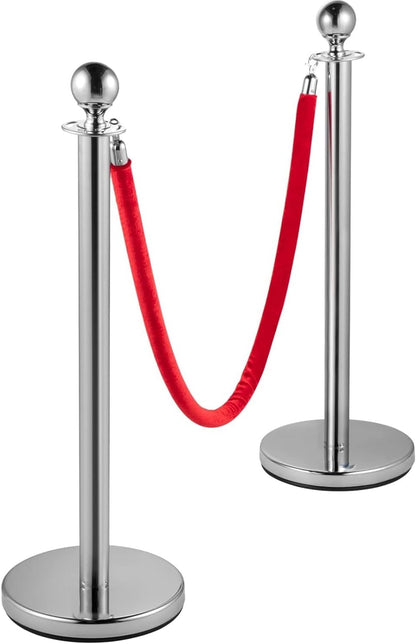 TAZEET Gold & Silver Queue Barrier Posts with 1.5M Red Velvet Rope – Stainless Steel Stanchion Rope Divider (2PCS Set) – Luxury Crowd Control for Hotels, Events & VIP Areas UAE